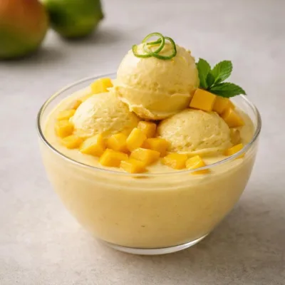 Mousse glacée mangue yaourt citron vert, très onctueuse