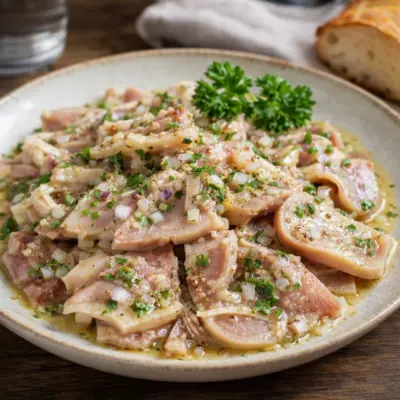 museau de porc en vinaigrette : moutardée aux oignons
