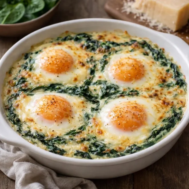 Œufs à la florentine gratinés : épinards & crème