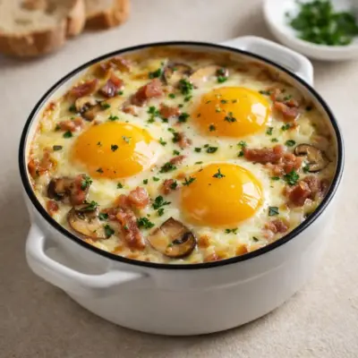Œufs cocotte champignons lardons au four (coulants)