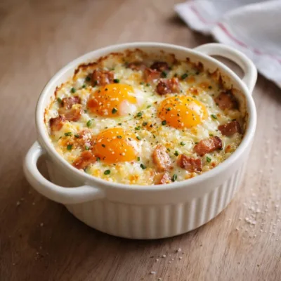 Recette d’œufs cocotte au chèvre et aux lardons