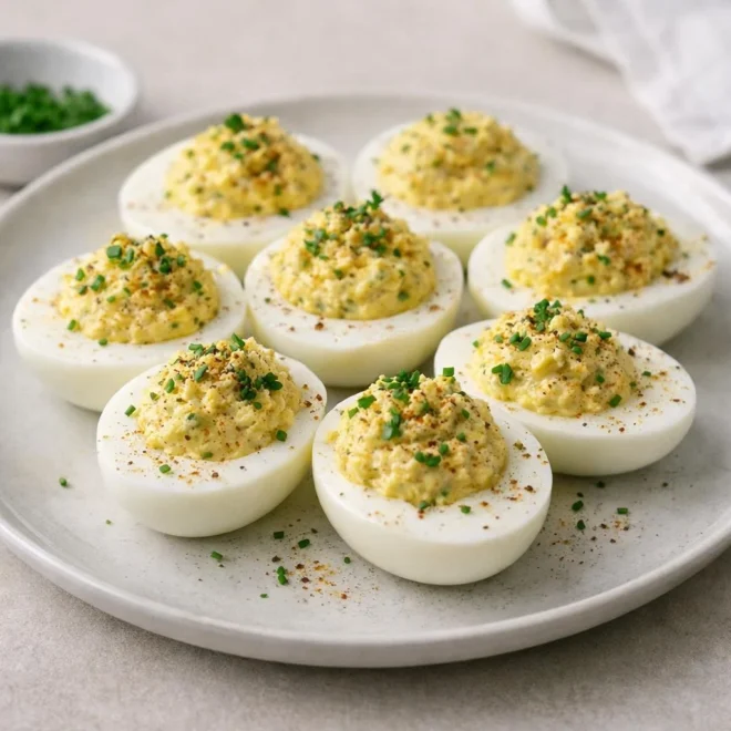 Œufs durs farcis à la moutarde à l’ancienne et au curry