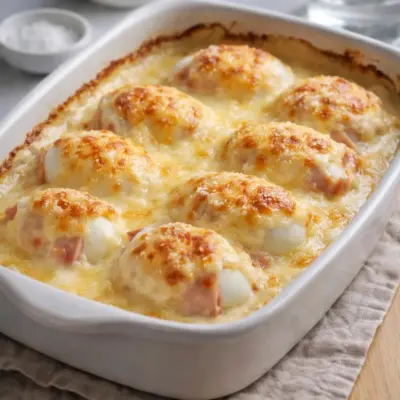Œufs enrobés au jambon : béchamel et gratin au Gruyère