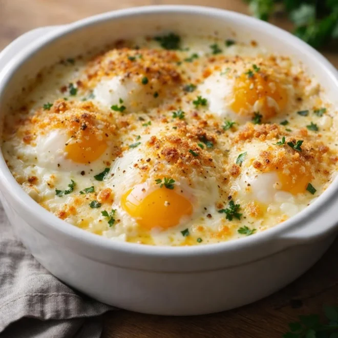 Œufs gratinés au comté au four : jaunes coulants