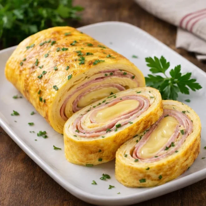 Omelette roulée jambon fromage : cœur filant