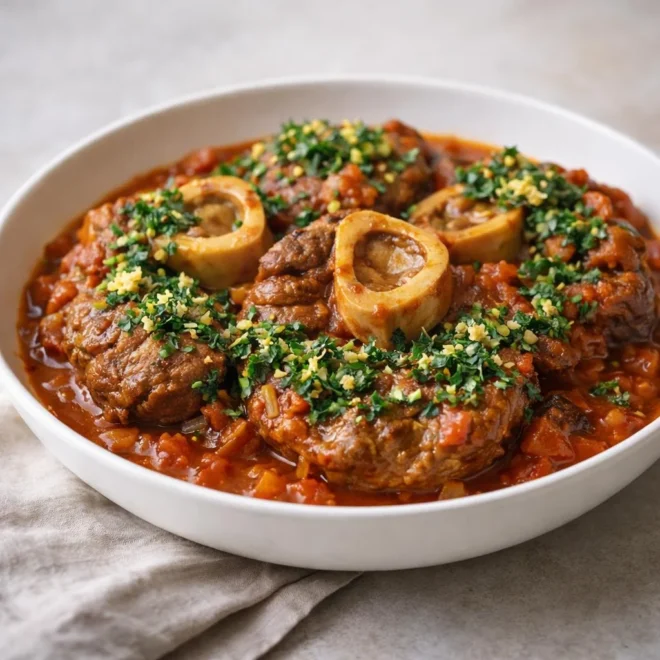 Osso bucco de veau mijoté au vin rouge