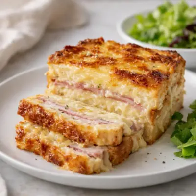Pain de mie façon croque-monsieur au jambon et comté, béchamel au fromage