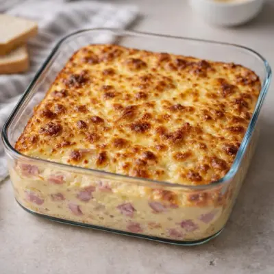 Pain de mie gratiné au jambon et fromage au four