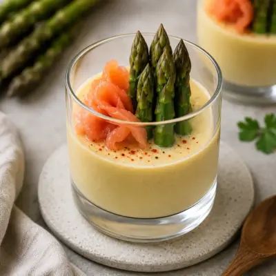 Panna cotta aux asperges et saumon fumé, verrines citronnées