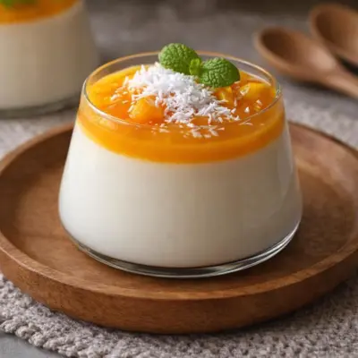 Panna cotta au lait de coco et coulis de mangue