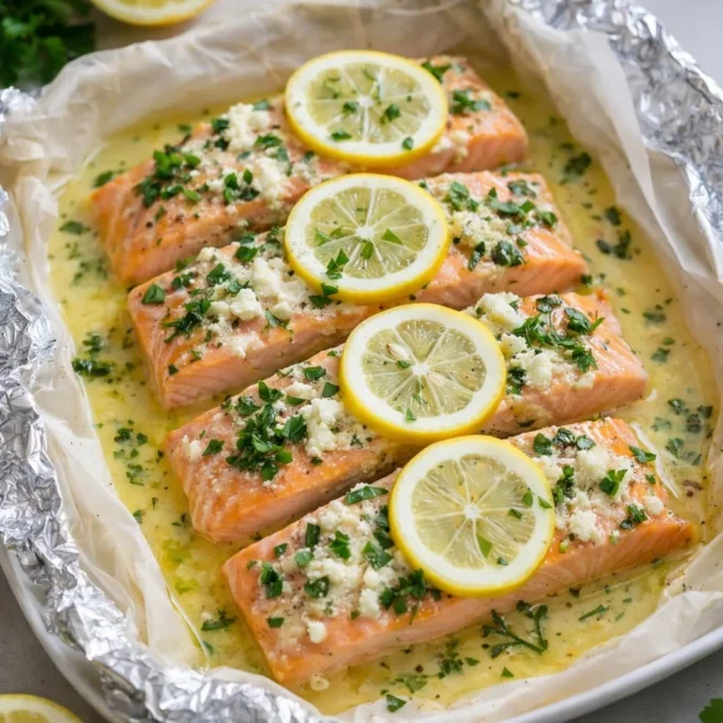 Papillotes de saumon au chèvre : citron et herbes