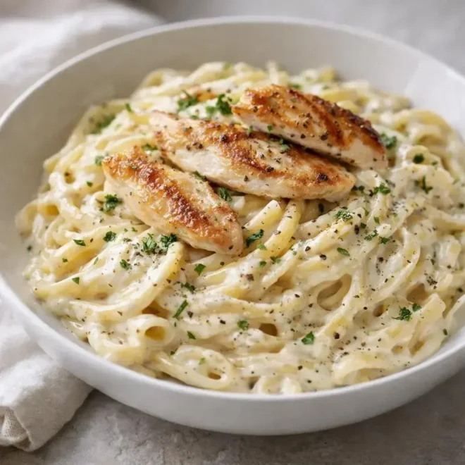 pâtes au poulet et sauce crémeuse au Boursin