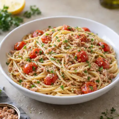Pâtes au thon et tomates cerises au citron (rapide)