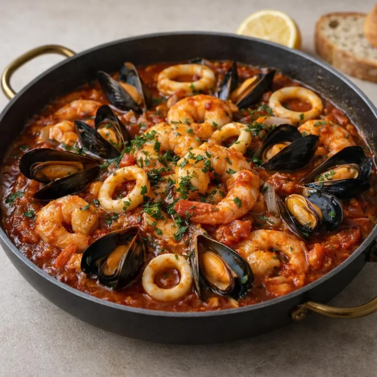 Poêlée de fruits de mer sauce tomate ail : moules & crevette