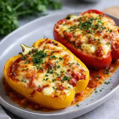 Poivrons farcis au camembert : gratin fondant au four