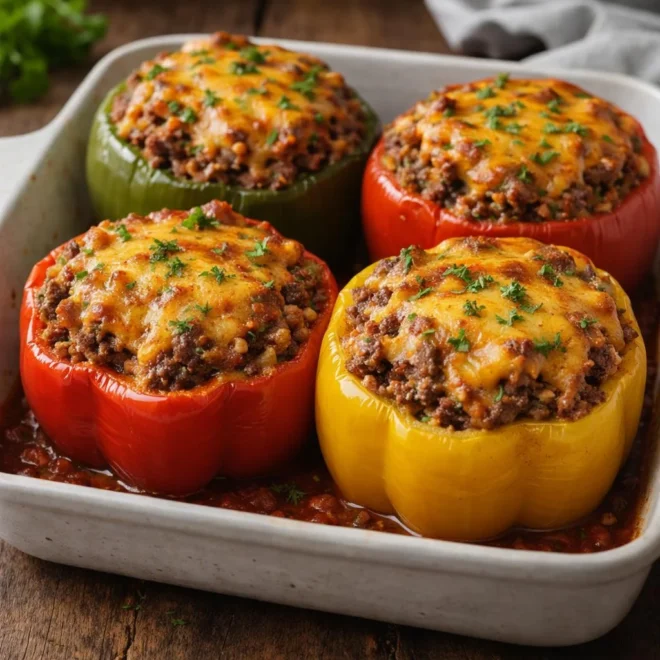 Poivrons farcis au bœuf et cheddar gratiné