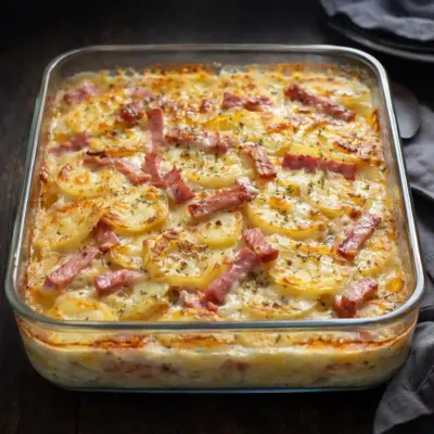 Pommes de terre au jambon gratinées à la crème