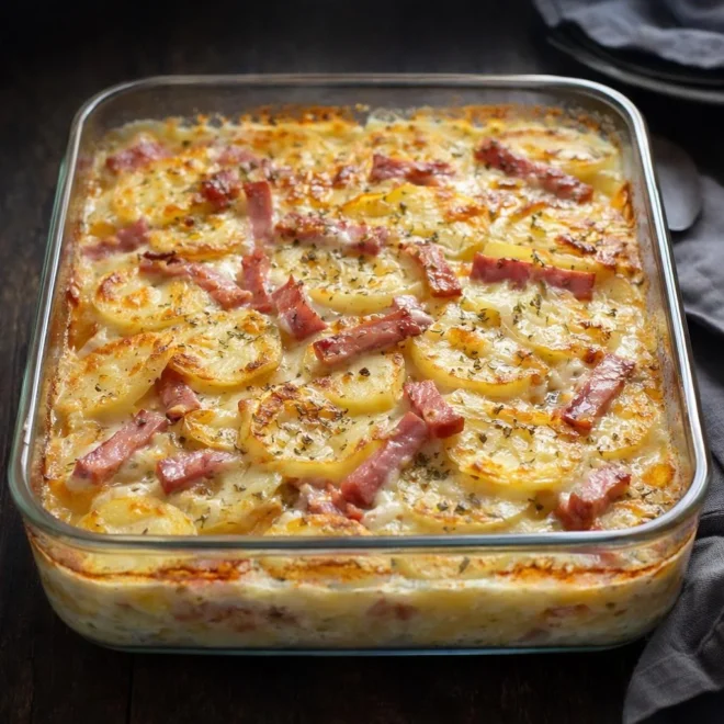 Pommes de terre au jambon gratinées à la crème
