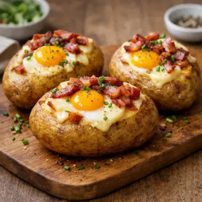 Pommes de terre farcies aux œufs et bacon au four