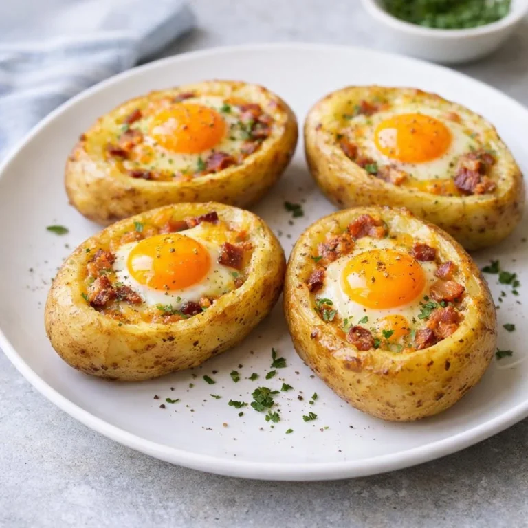 Pommes de terre farcies au bacon et œufs au four