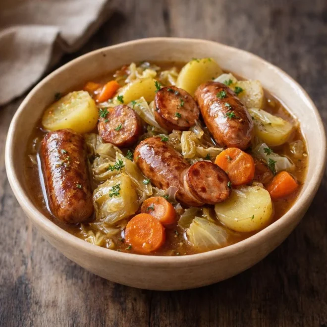 Potée aux saucisses et légumes : chou, pommes de terre