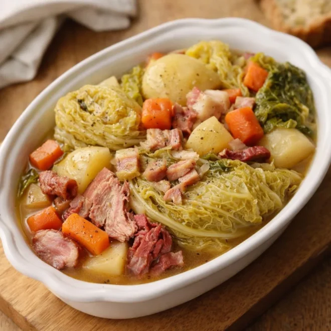 Potée paysanne au chou et légumes racines, mijotée au bouillon