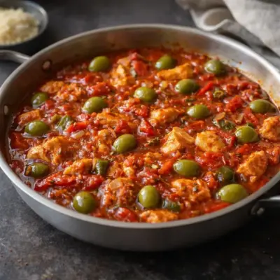 Poulet à la catalane : recette aux olives et poivrons