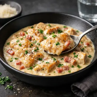 Poulet carbonara au parmesan : sauce crémeuse en 30 min