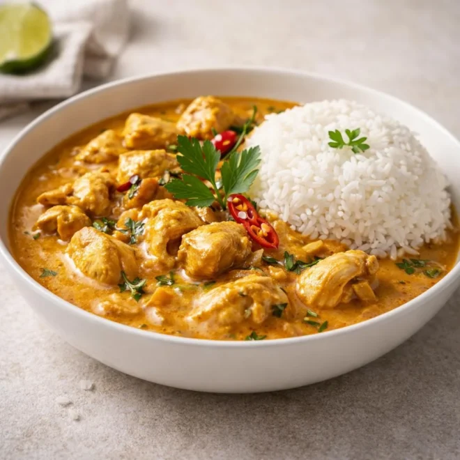 Poulet coco réunionnais aux épices douces et riz créole