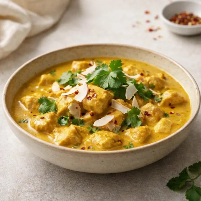 poulet au curry doux et lait de coco fondant