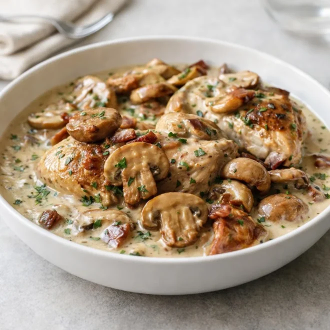 Recette poulet crémeux aux champignons à l’ail