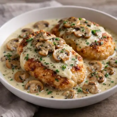 Recette poulet croustillant sauce champignons parmesan