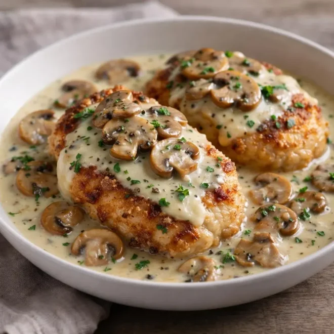 Recette poulet croustillant sauce champignons parmesan