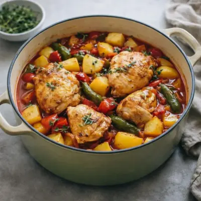 Poulet mijoté aux poivrons et pommes de terre fondantes
