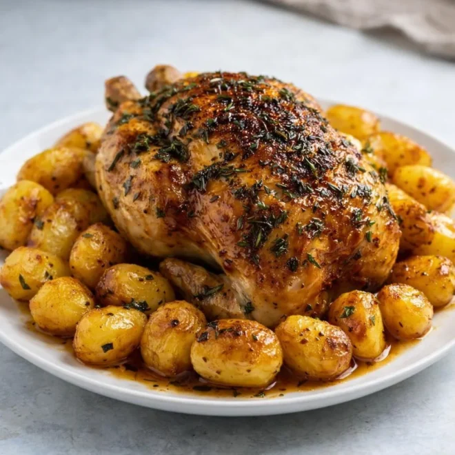 poulet rôti au four pommes de terre : juteux & doré