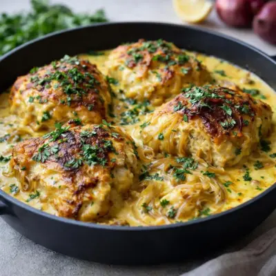 Poulet au yaourt et oignons caramélisés : tendre