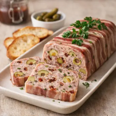 Pressé de jambonneau aux olives vertes et tomates séchées