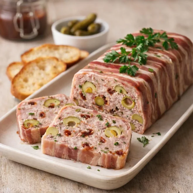 Pressé de jambonneau aux olives vertes et tomates séchées