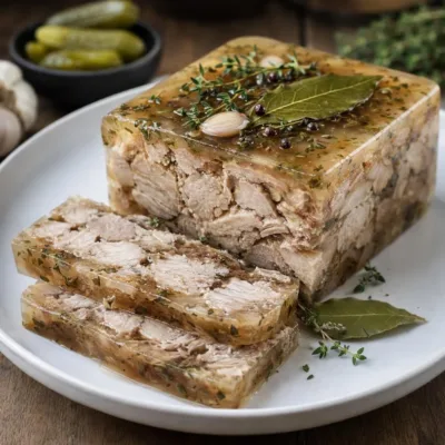 pressé de porc au thym ail laurier en gelée