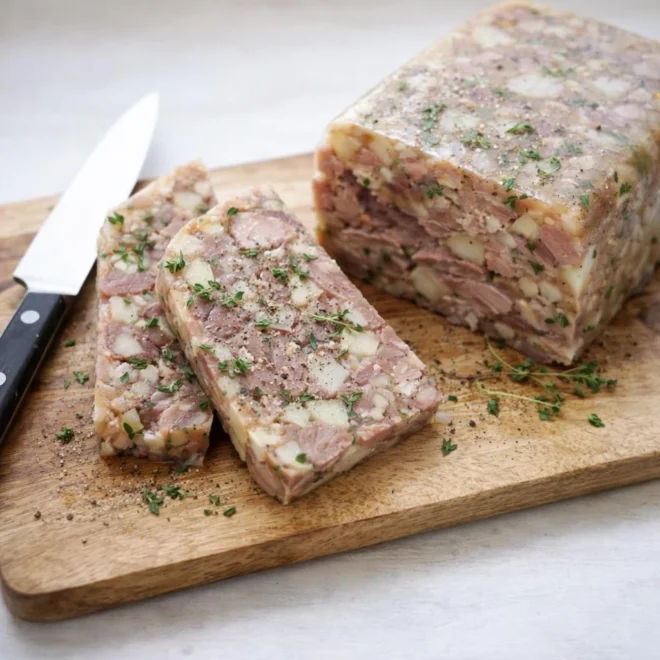 Pressé de porc aux pommes, thym et cidre