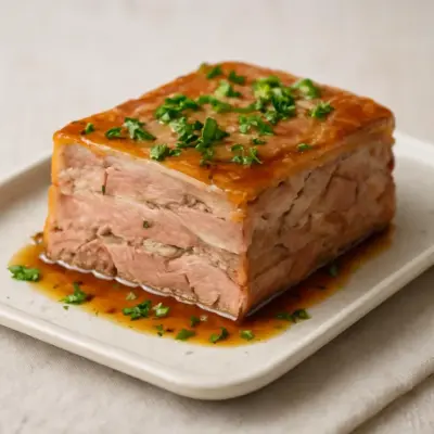 Pressé de porc fermier au four, jus réduit et herbes fraîches