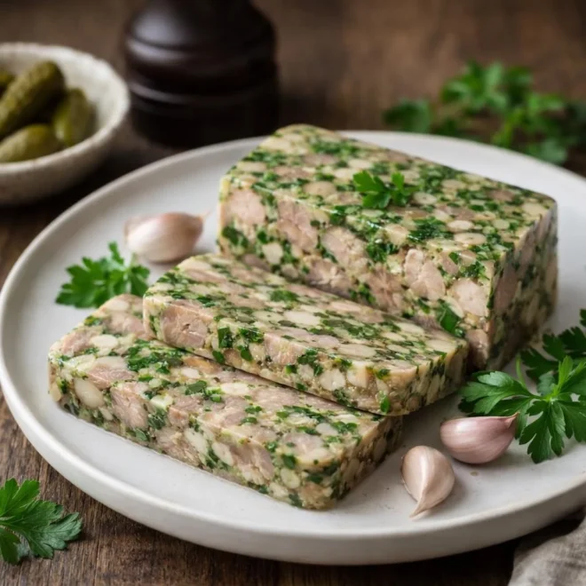 Pressé de porc froid au persil et à l’ail (aspic maison)