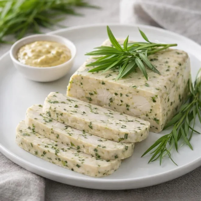 Pressé froid de volaille à l’estragon (poulet/volaille en terrine, sauce légère)