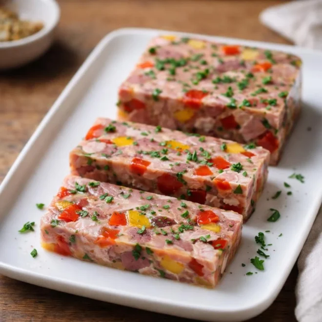 Pressé de jambonneau aux poivrons grillés (terrine en cuisson douce)