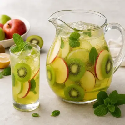 Punch pomme-kiwi à la menthe fraîche (cocktail sans alcool ou alcoolisé)