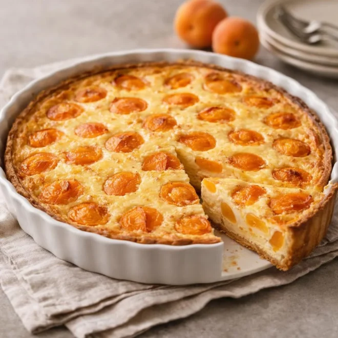 Quiche moelleuse aux abricots et crème vanillée