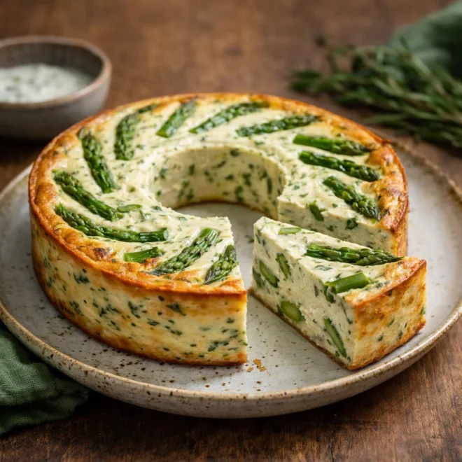 Quiche légère aux asperges vertes, œufs et crème au parmesan (sans pâte)
