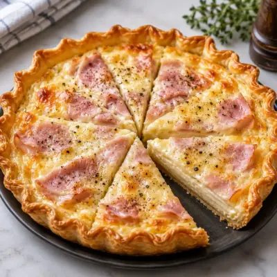 Quiche lorraine au jambon et fromage, pâte brisée croustillante