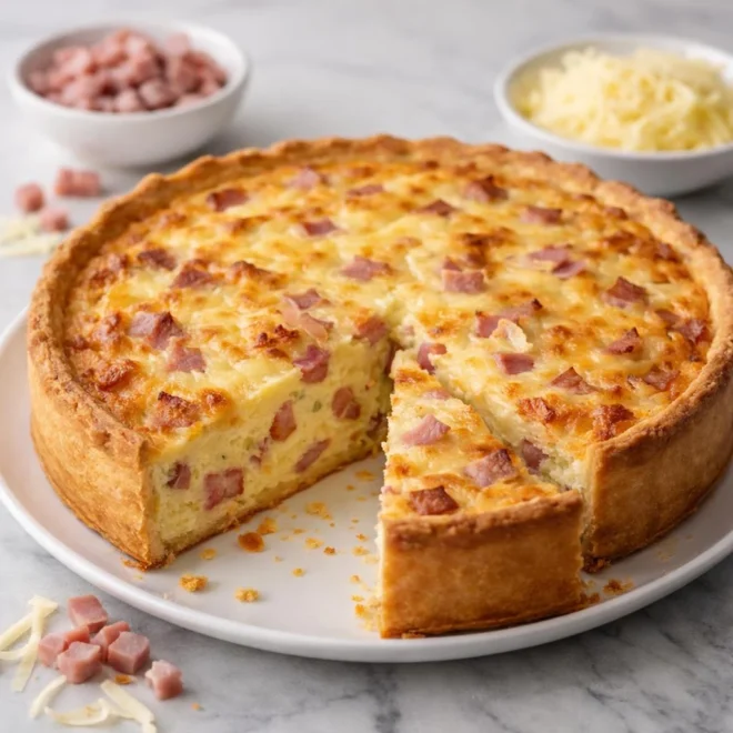 Quiche lorraine maison au lard fumé et comté (croûte croustillante, cœur crémeux)