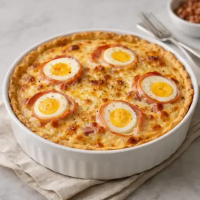 Quiche lorraine aux œufs mollets : bacon & crème fromagée